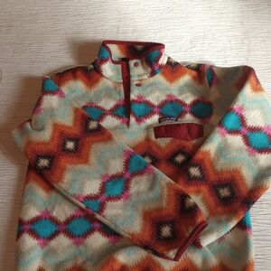 Patagonia Aztec Snap-T Fleece Pullover in Cream, Teal & Rust
